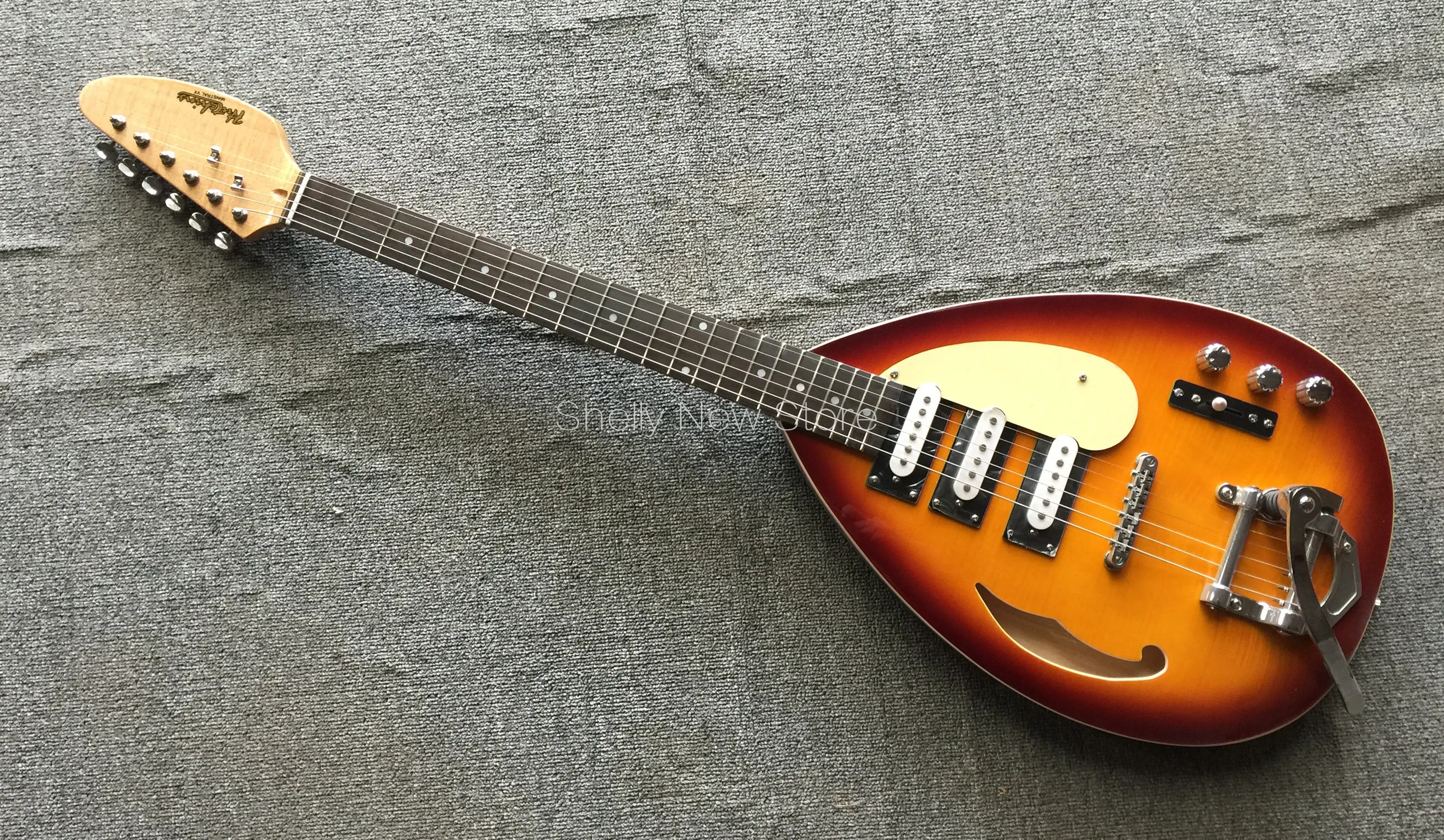 Новинка магазин Shelly гитара на заказ sunburst flame maple neck Brain Jonaes с полым корпусом