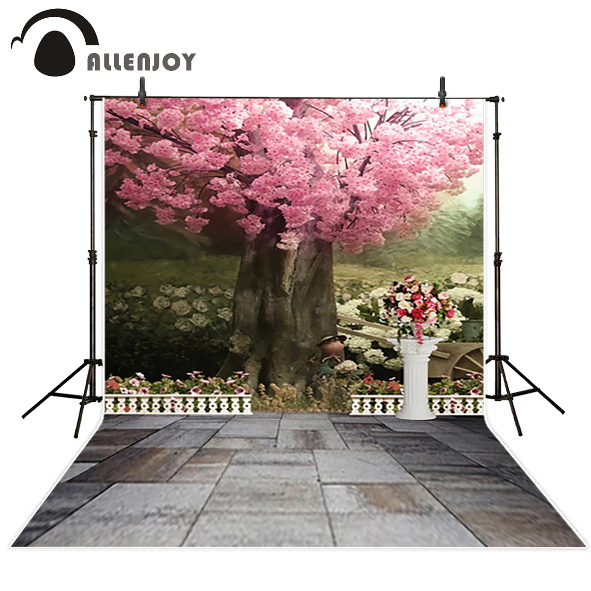 Allenjoy фотофоны розовые цветы дерево кирпичи свадебный фон красивый романтический