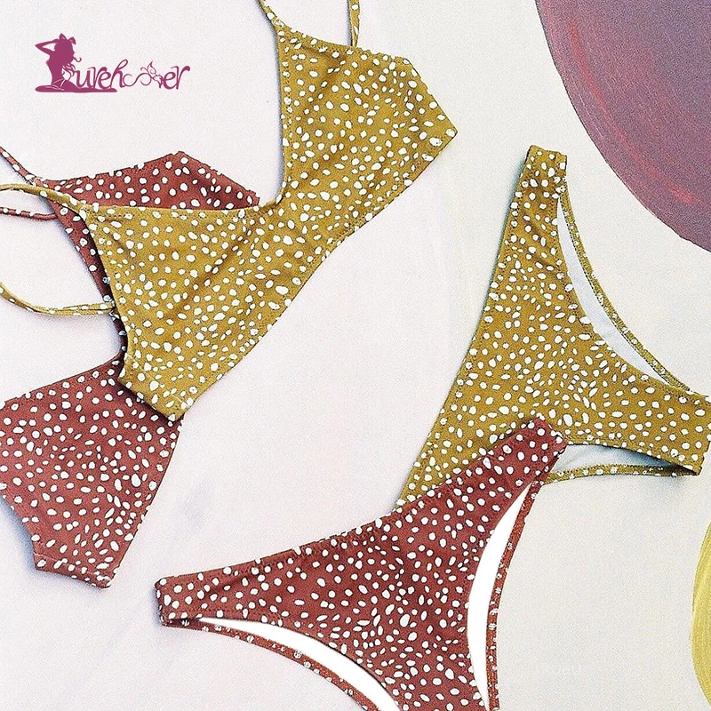 Lurehooker Sexy Low Waist Dot Bikini Set Wave Point Bikinis Vintage Brazilian Biquini 2019 Women Halter Swimwear Bathing Suit |