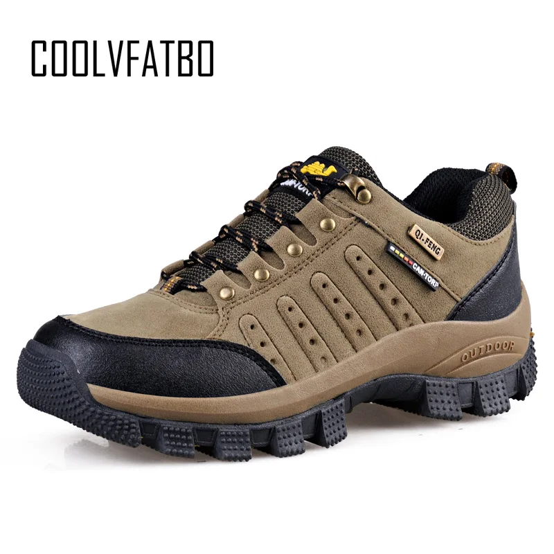Khaki COOLVFATBO военные тактические ботинки для мужчин, кожаные уличные кроссовки с круглым носком, мужская повседневная альпинистская походная обувь размера плюс 36-47 - Цвет: Khaki