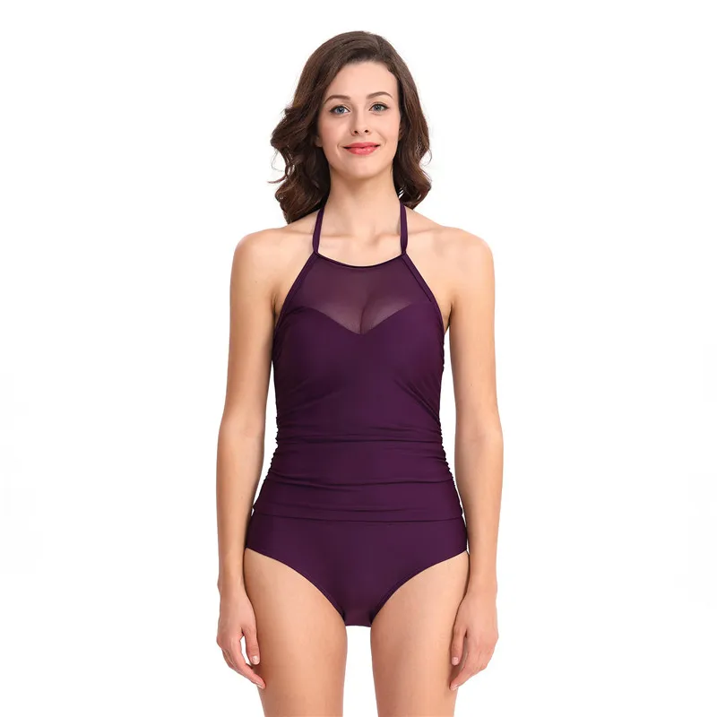 Plus Size Swimsuit for Women Swimwear Solid Monokini Maillot De Bain Femme Bodysuit Female Bathing Suit Black Purple Beach XL | Спорт и