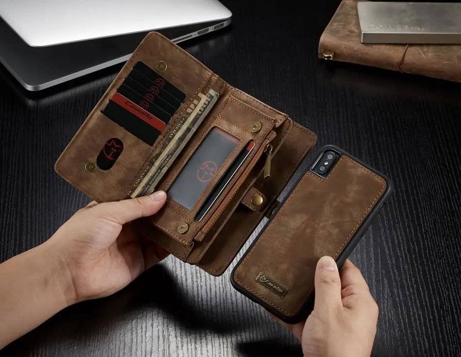 14 Slots Zipper Wallet with Removable Back Cover Leather Case for Apple iPhone XS Max Hand Sewing Purse Brand Original Luxury | Мобильные