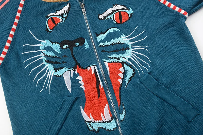 2018 дизайнер для подиума винтажный принт тигра женский синий свитер кардиганы с