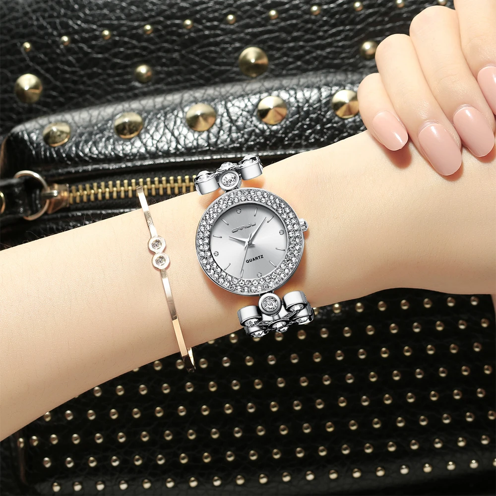 

CRRJU NEW Women Watches Top Brand Luxury Colorful Diamond Wrist Watches Fashion Shiny Rhinestone Watch Sliver Clock reloj mujer