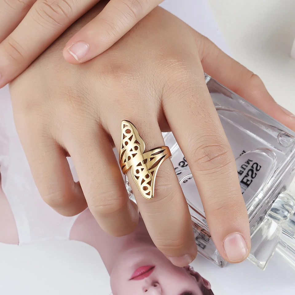 

BORASI New Brand Big Ring Vintage Thread Wedding Brands Female Size Rings Fashion Jewelry Stainless Steel Large Ring Gold Color