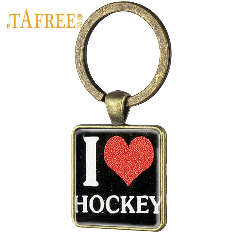 TAFREE Винтаж я с надписью Love хоккейной тематики брелок со стеклянным кабошоном