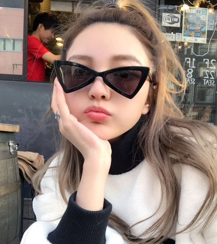 Женские солнцезащитные очки Ретро стиль кошачий глаз женская маленькая оправа