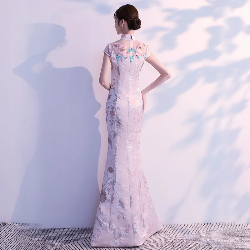 

Black Fashion Party Cheongsam Oriental Women's Maxi Slim Dress New Chinese Style Lady Elegant Satin Qipao Long Vestidos S-XXXL