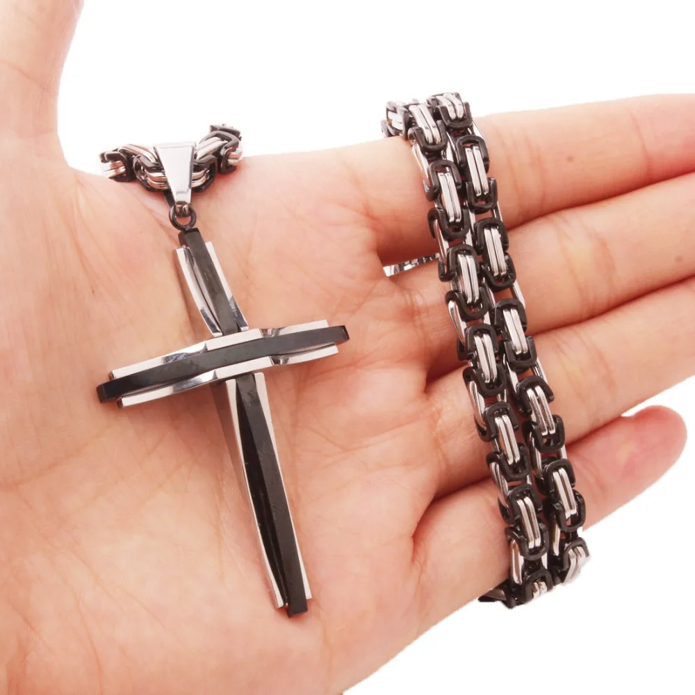 Heavy Cross Necklace Stainless Steel Christs Pendant Black Byzantine Chain Men Necklaces Jewelry Hot Sale Wholesale and Retail | Украшения