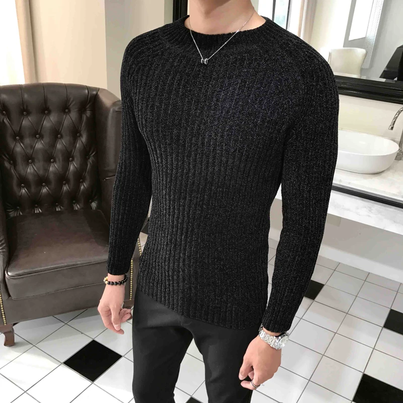 Sweater spring and autumn men's slim half-neck solid color sweater British style casual pullover bottoming | Мужская одежда