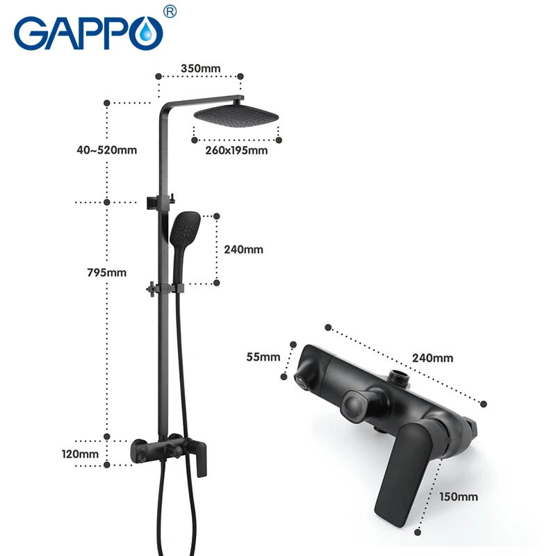 GAPPO черный смеситель для душа набор с осадками кран ванны 3 функции нержавеющая
