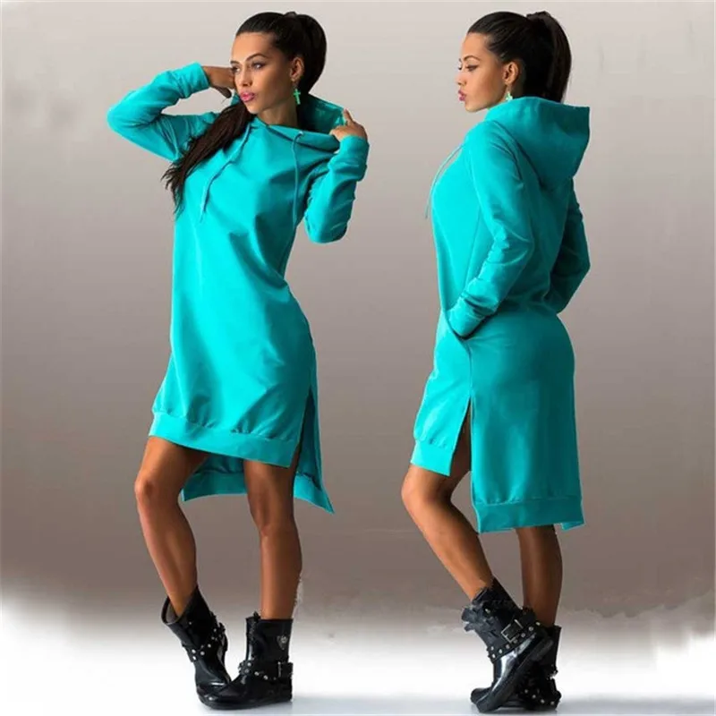 Зимние платья мини 2017 с длинным рукавом однотонное теплое тонкое повседневное