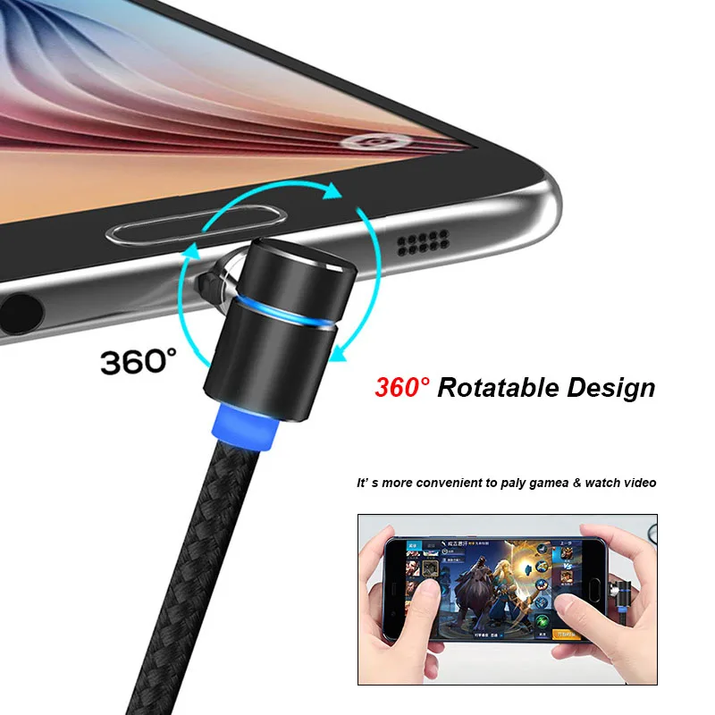 90 градусов светодиодный магнитный кабель для быстрой зарядки iPhone XR XS MAX 8 + SAMSUNG XIAOMI