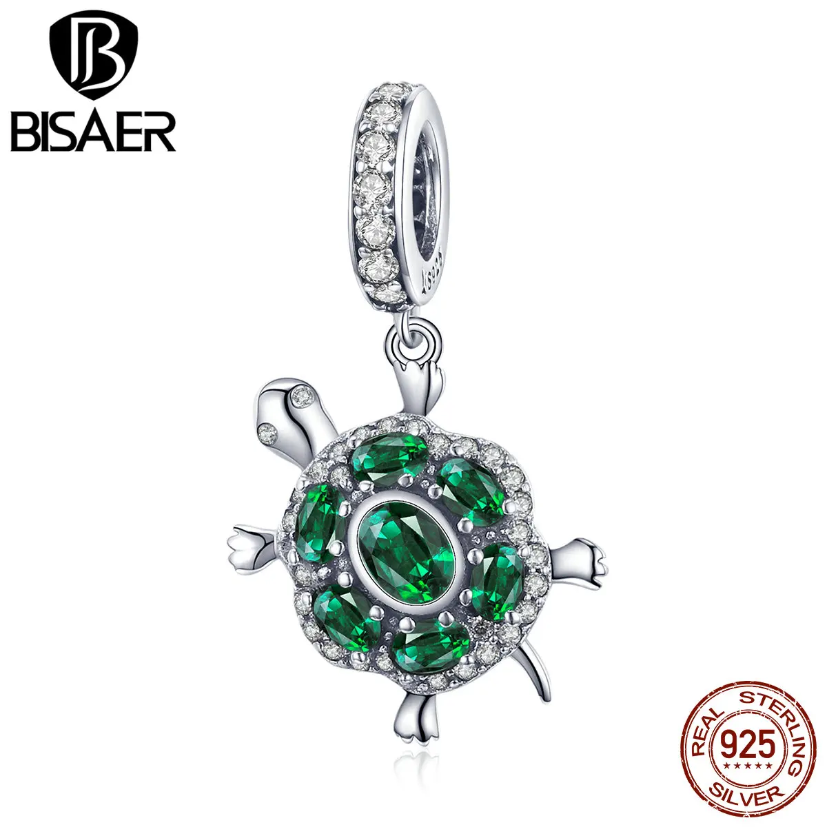 BISAER океанские шармы Черепаховые бусины из серебра с зеленым кубическим