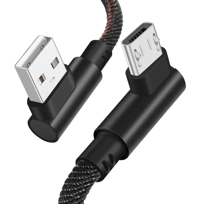 OUSU 90 градусов 2.4A USB C кабель для xiaomi mi 9 кабель для быстрой зарядки для iphone xs джинсовый плетеный кабель mi cro USB sarj kablosu - Цвет: black