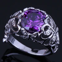 majestic round purple cubic zirconia silver plated ring v0447