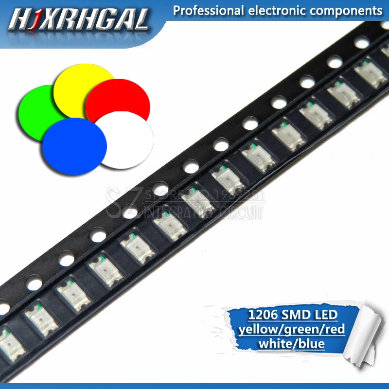 100 шт 1206 SMD СВЕТОДИОДНЫЙ диодный светильник желтый красный зеленый синий белый