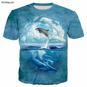 Футболка с 3D-принтом океана, прыжков, дельфинов, летняя хипстерская футболка с HD цифровым узором в стиле хип-хоп для мужчин и женщин, футболки, одежда