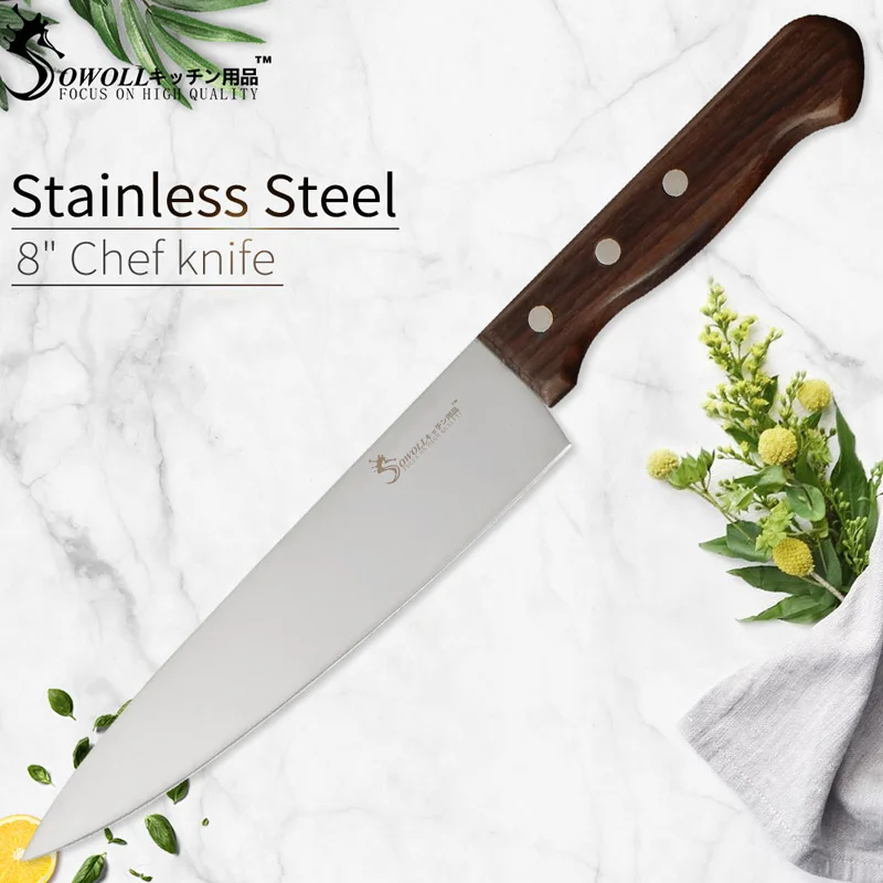 8 inch Chef Knife Sowoll кухонный нож из нержавеющей стали Профессиональный мясной нож шеф-повара Кливер рыба фрукты кухонные аксессуары цветная деревянная ручка - Цвет: 8 inch Chef Knife