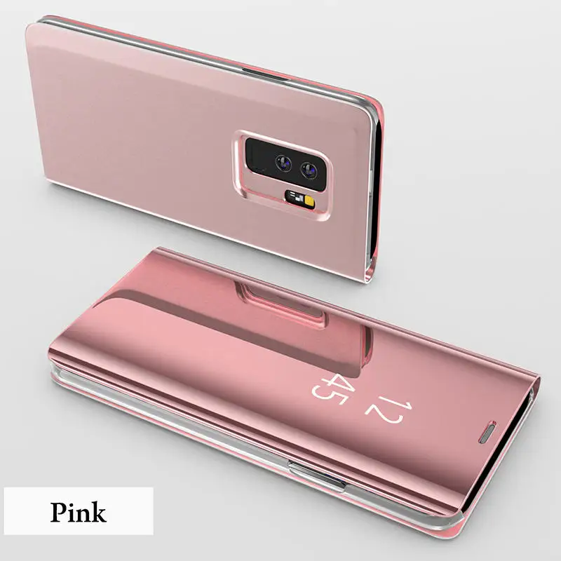rose gold Clear View Smart Зеркало чехол для samsung Galaxy A7 S6 S7 край S8 S9 плюс J7 Prime J4 J6 J7 J8 A6S подставка кожаный чехол - Цвет: rose gold