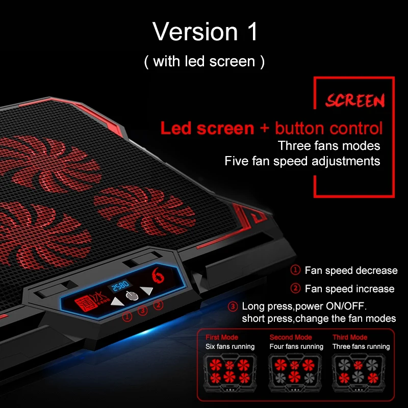 Coolcold игровой кулер для ноутбука, шесть вентиляторов, светодиодный экран, два порта Usb, 2600 об/мин, охлаждающая подставка для ноутбука, подставка для ноутбука 12-17 дюймов для ноутбука