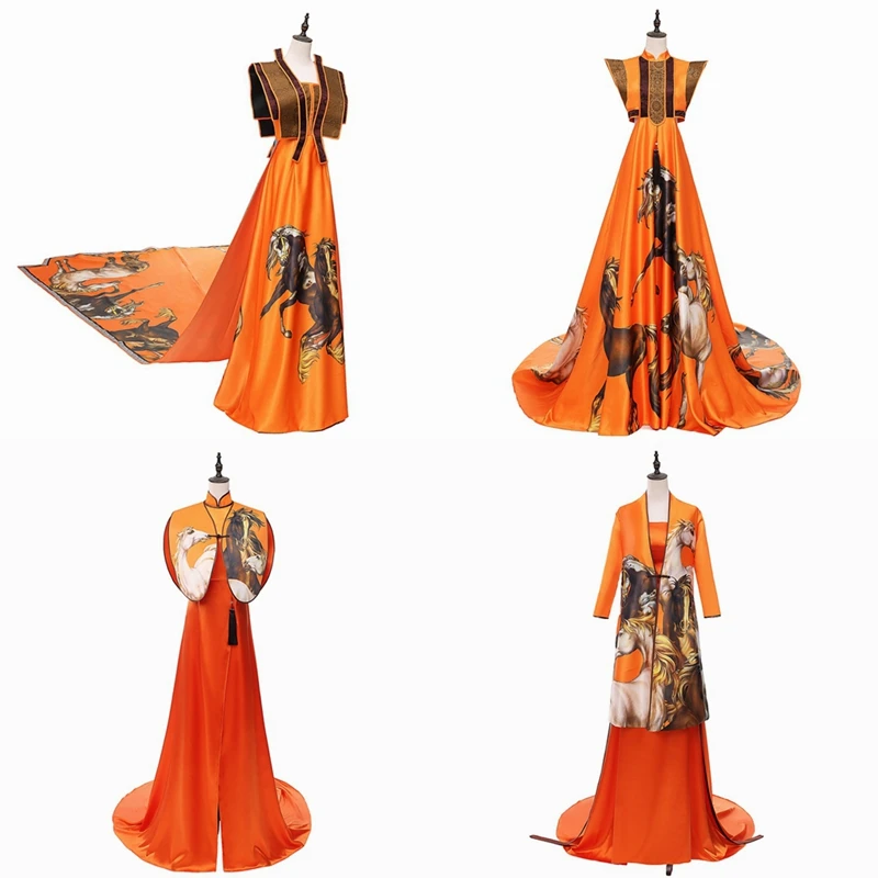 

New gallant Horse Pattern Outfit Chinese Style Stage Performing Dresses T Stage Etiquette Static Show Business Fashion Dress