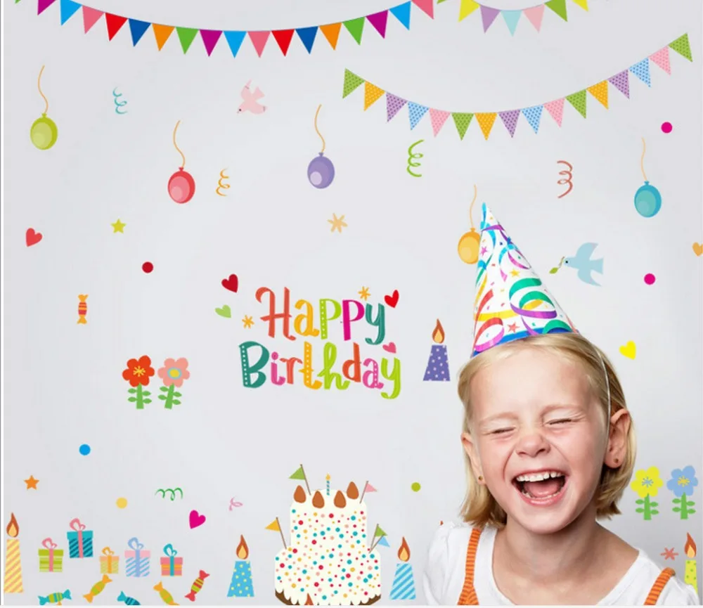 Наклейка на стену сделай сам в виде мультяшного героя дня рождения флаг