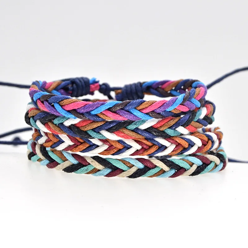 Pulseras красочные рыбья кость плетеные браслеты Хлопок Веревка Регулируемый для