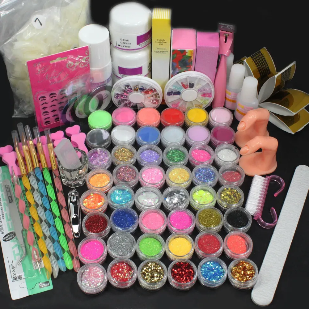 Nail Art Tool Set Acrylic Liquid Powder Brush Buffer Glitter Strips DIY Tool Kit