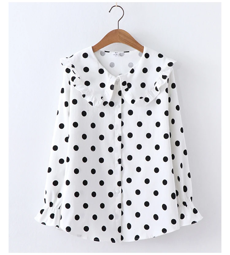 Blusas Femininas Япония Mori girl Блузка с оборками для женщин кукольный воротник в горошек Топы и блузки вельветовые свободные рубашки