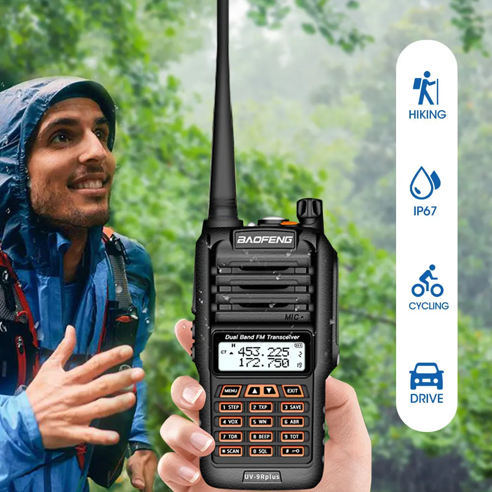 Новейший Baofeng UV-9R Plus Walkie Talkie Водонепроницаемый 8 Вт UHF VHF Двухдиапазонный 136-174/400-520 МГц Ham CB радио FM трансивер сканер