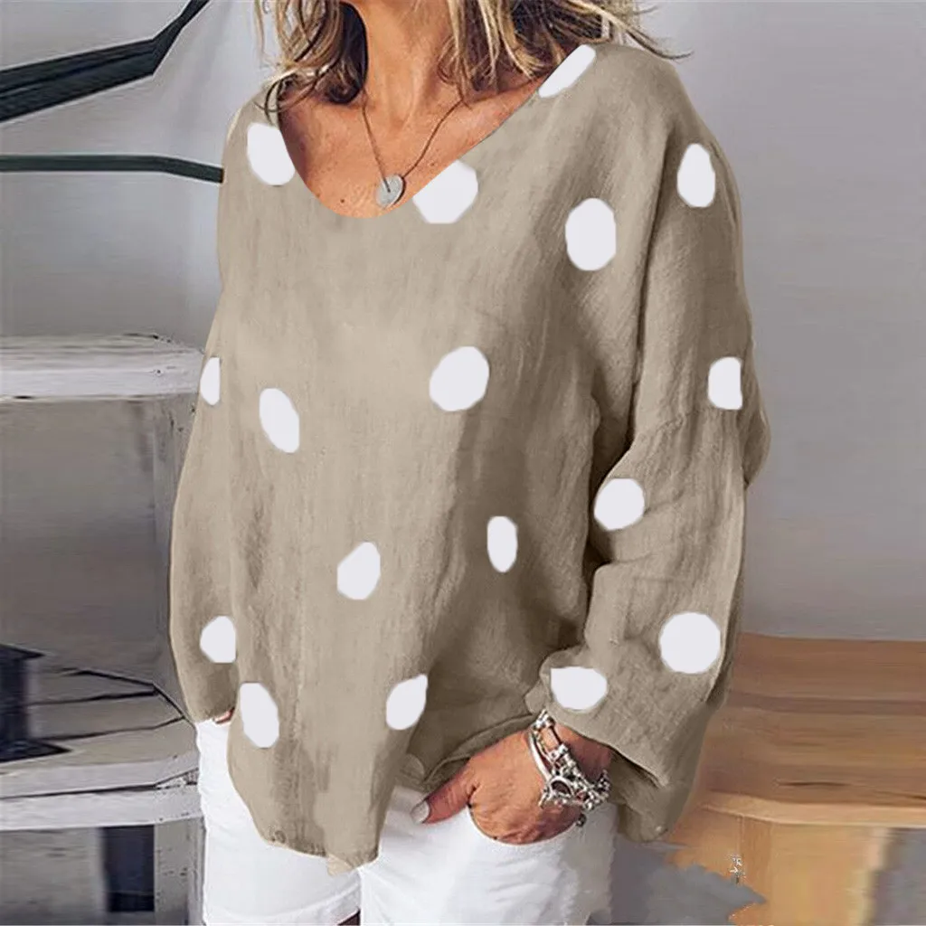 Новинка 2019 женская льняная футболка с длинным рукавом и круглым вырезом топы в