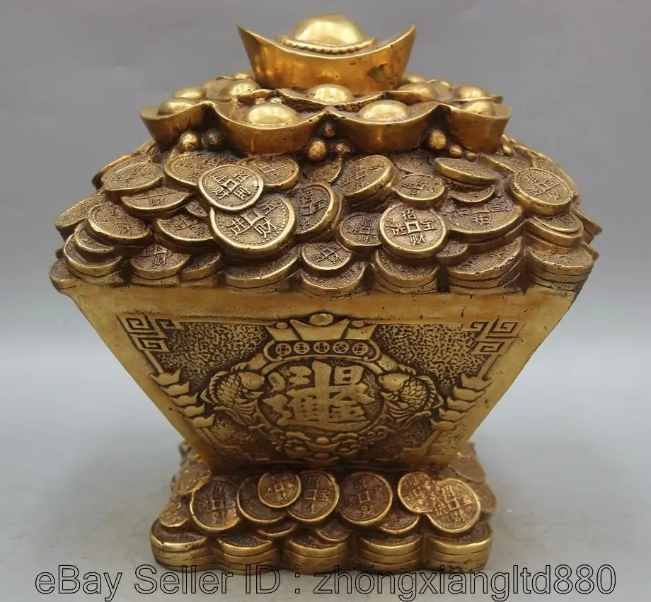 12 &quotКитайский медный фэн шуй Юань Бао богатство деньги две рыбы сокровище чаша L |