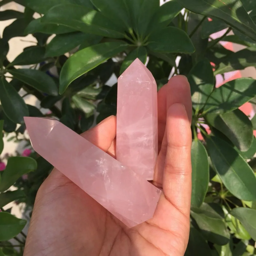 

2 pcs Natural rose quartz crystal gemstone wand meditation healing chakra pink quartz crystal gemstone point wedding gift