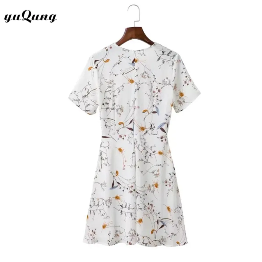 Yuqung женщины сексуальное v шеи узелок передняя лето dress beach партия короткие boho