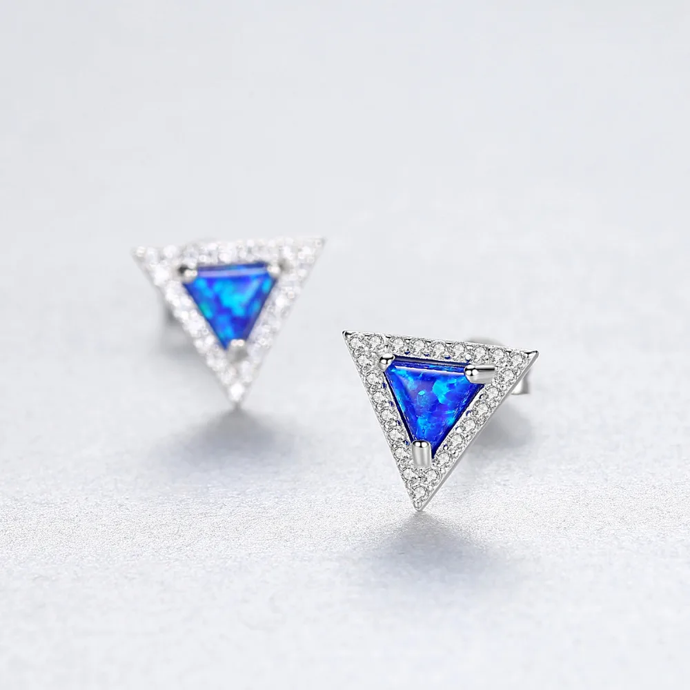 DR Created Triangle Fire Opal S925 Stud Earrings for Women 925 Sterling Silver 2019 Fine Jewelry Joyeria Fina Para Mujer Brinco | Украшения