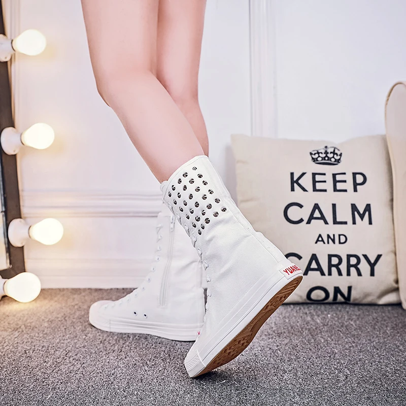

SWYIVY 43 Canvas Shoes Woman Sneakers High Top Rivet New 2020 Spring Women Casual Shoes Increased High Wedge Sneakers For Women