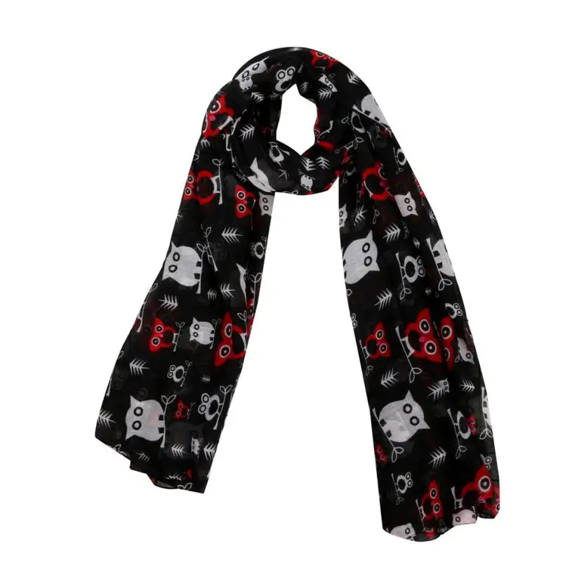 Новое поступление женский модный атласный шелковый шарф с принтом совы теплый