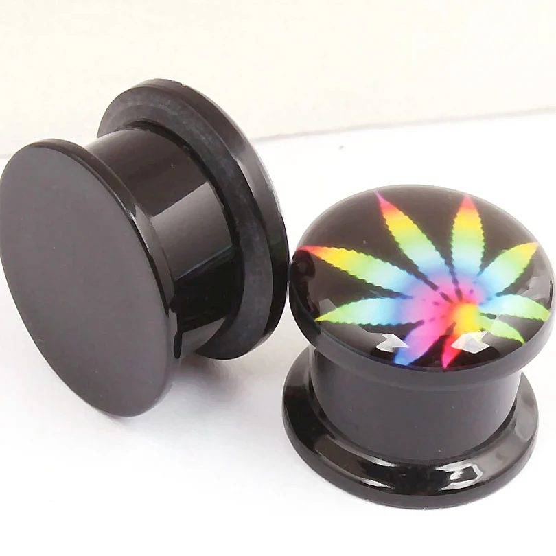 2шт Акриловые Красочные листья сорняки тоннели для ушей и туннелей растягивающий