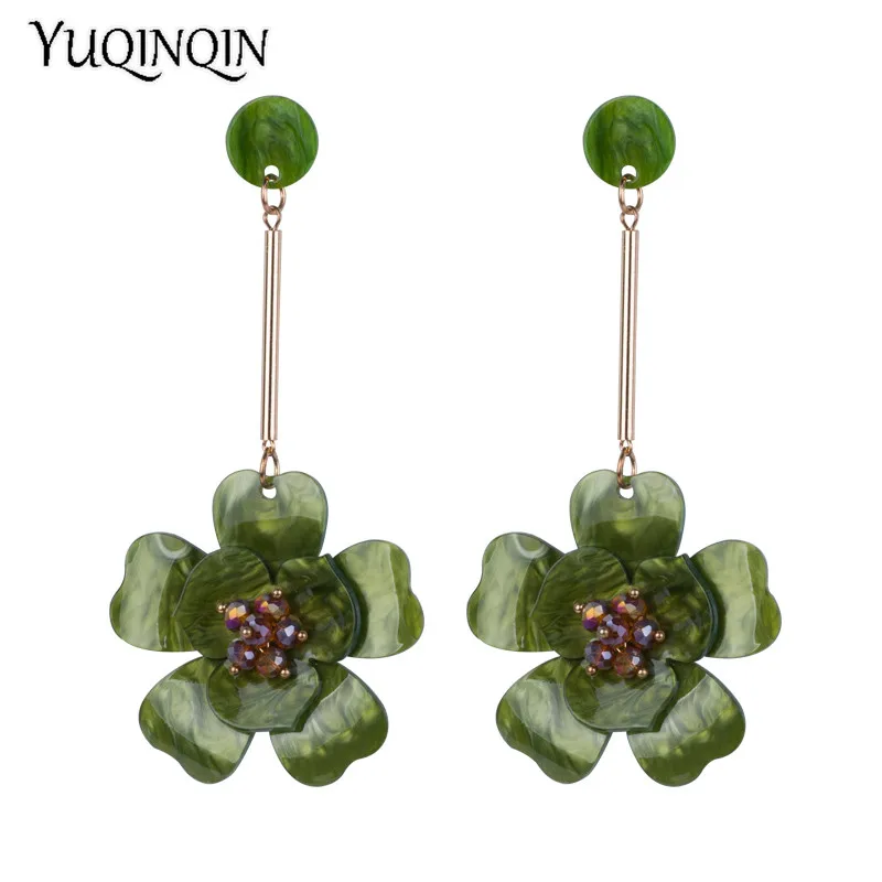 

Trendy Dangle Fashion Acrylic Earrings for Women New Statement Big Long Dangling Flowers Resin Earrings Female Jewelry Brincos
