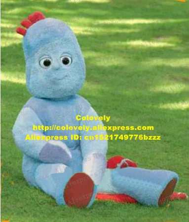 Пикантный голубой костюм Iggle Piggle в ночном саду талисман персонаж из мультфильма с изгибом пурпурным ртом