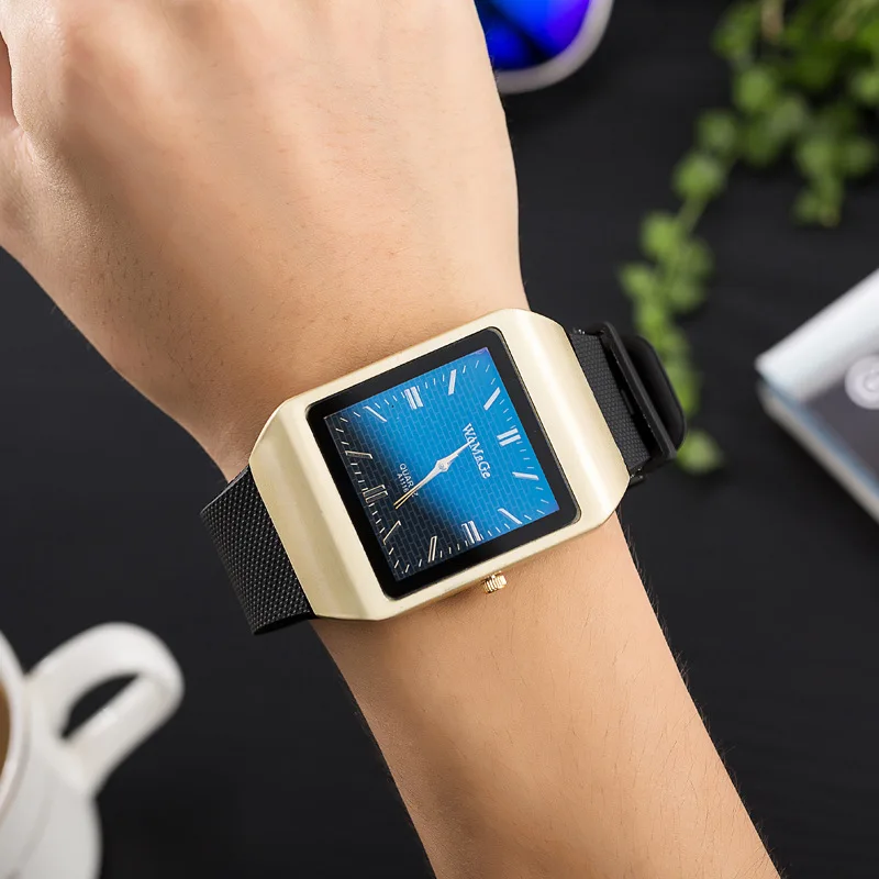 Новое поступление прямоугольные мужские часы с большим циферблатом и синим