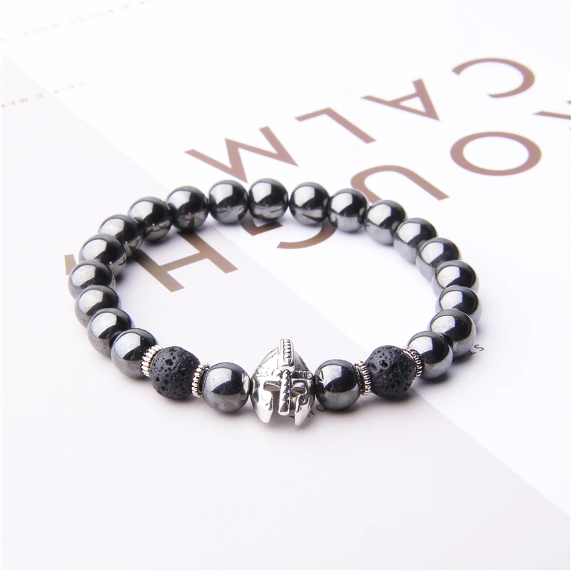 

Spartan Warrior Gladiator Helmet Bracelets Men Natural Stone Bracelet for Women Men Lava Hematite Beads Bracelets Jewelry