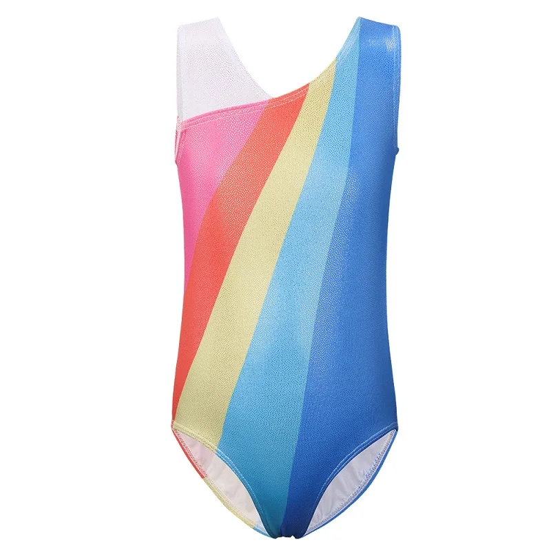 B153 Rainbow BAOHULU для малышей и подростков; блестящий трико для девушек; детский спортивный костюм без рукавов для гимнастики; черный комбинезон со стразами; Спортивный костюм для детей - Цвет: B153 Rainbow