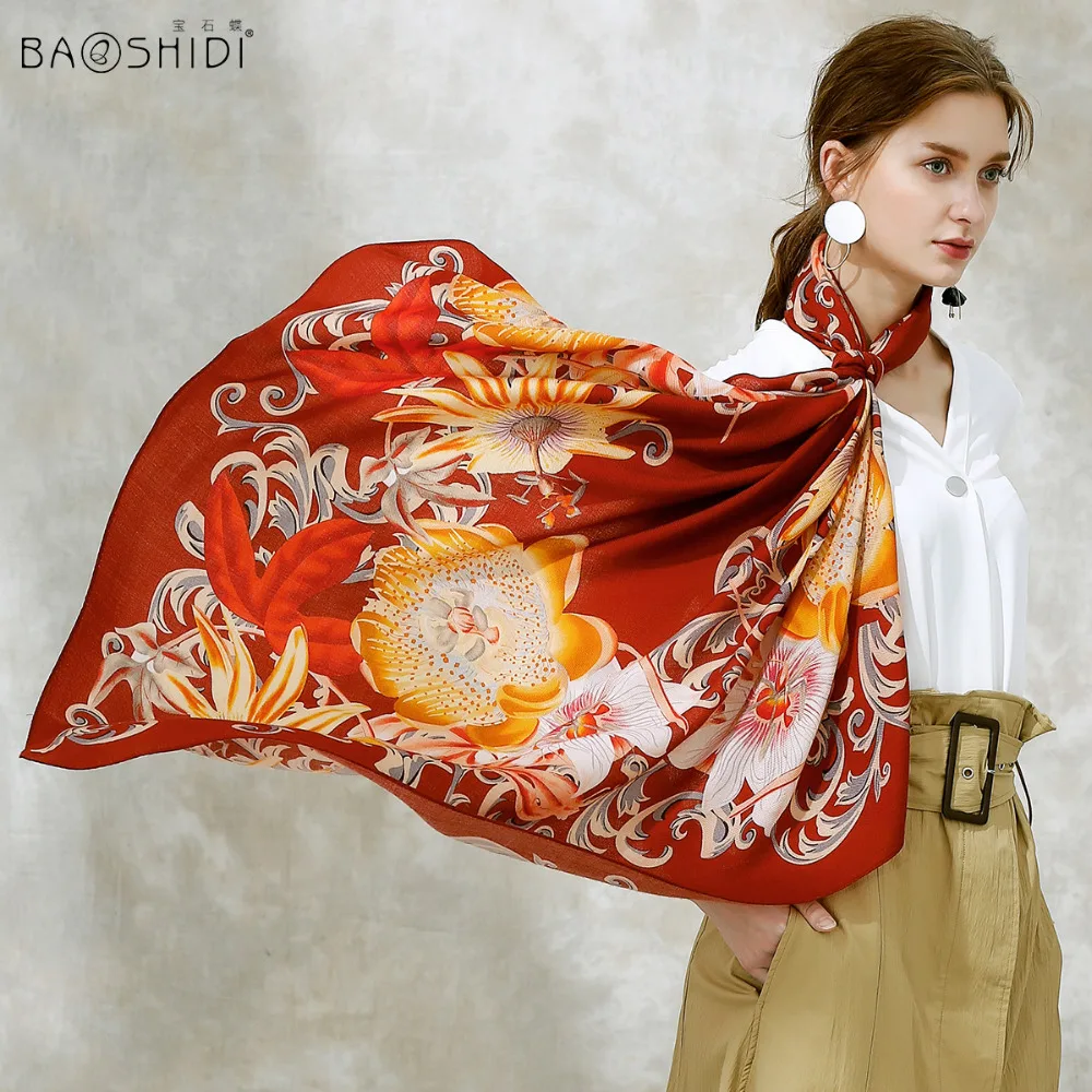 [BAOSHIDI] 2017 модный шерстяной шарф с цветочным рисунком роскошные брендовые зимние