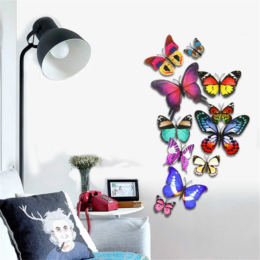 Dropshipping 12PCS Color Simulation Butterfly Decoration Home Room Art 3D DIY Wall Stickers | Дом и сад