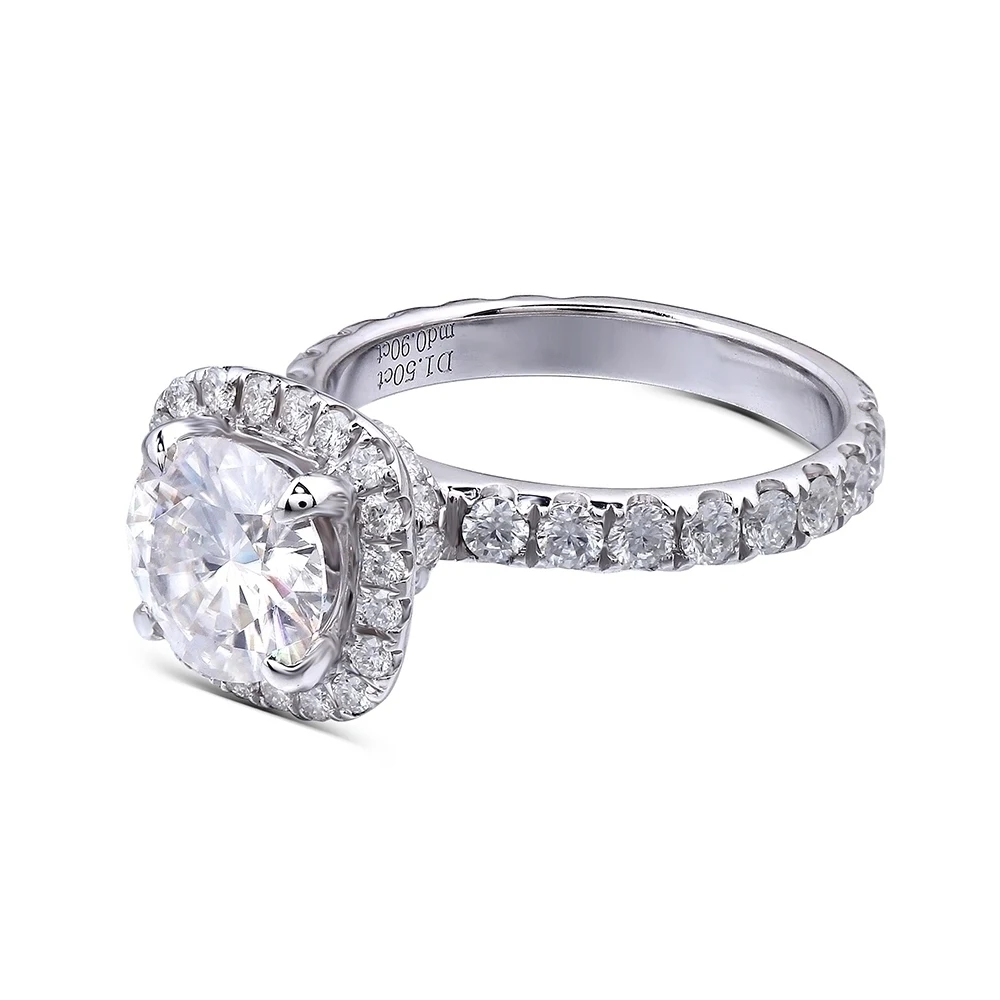 Набор обручальных колец Transgems Moissanite Halo центр 1 5 карат 7 мм F Color набор из белого