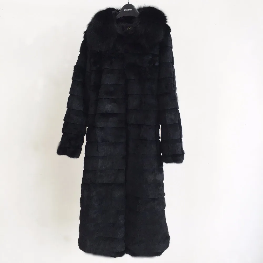 Women Winter New Arrivals Big Plus Size Customize Whole Skin Genuine Rabbit Fur Long Coat with Real Fox Collar ksr321 | Женская одежда