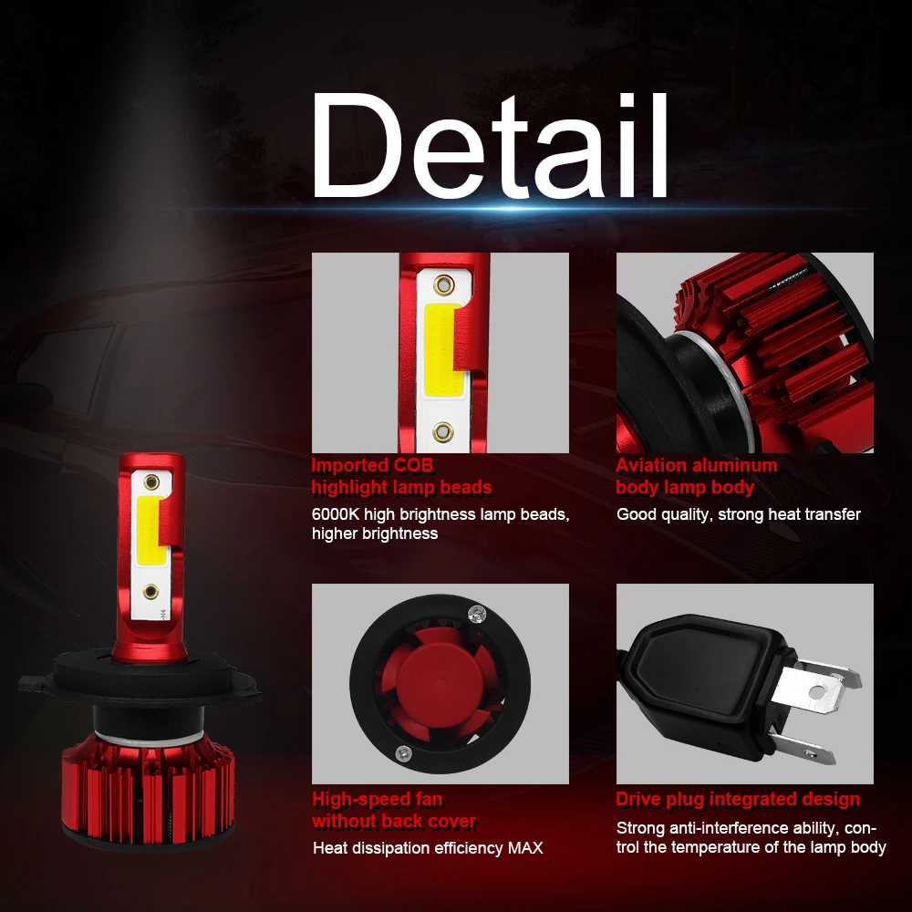 

Aslent Car Headlight H7 H4 LED H8/H11 9005 9006 80W 8000lm Auto Bulb Headlamp 6000K Light High Low Beam Cold White DC 12v 24v