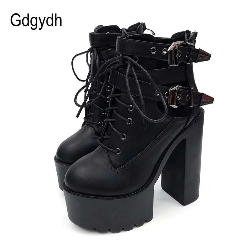 Женские ботильоны на шнуровке Gdgydh черные повседневные платформе и толстом